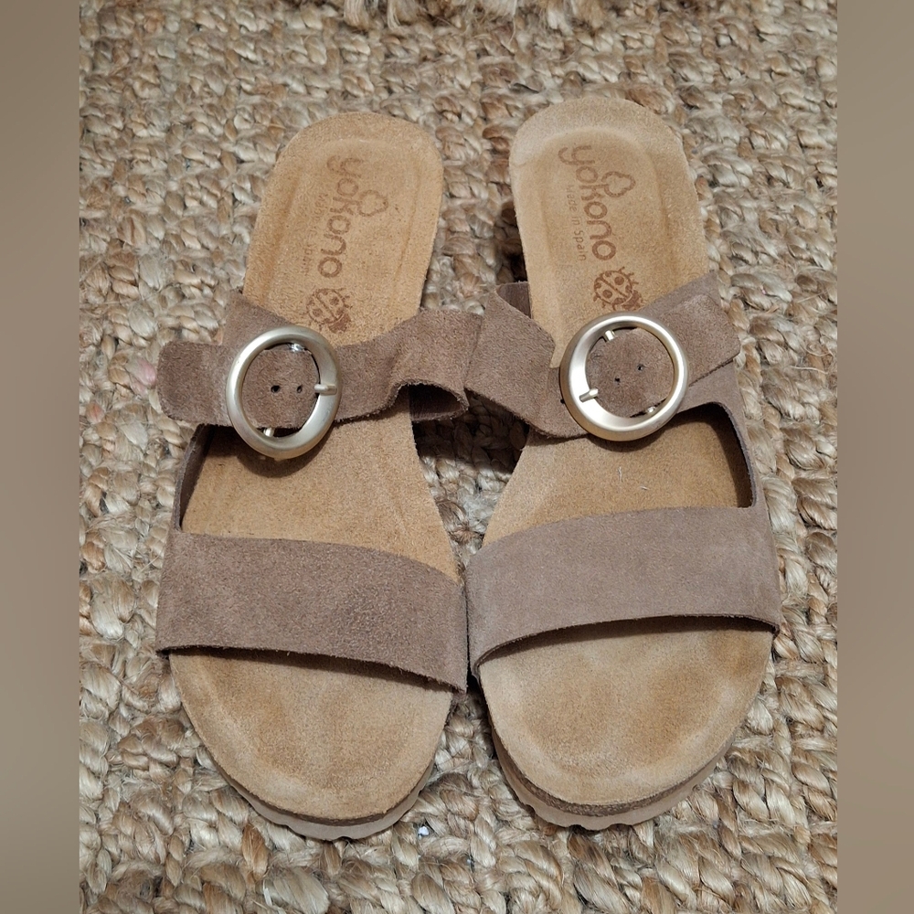 Yokono Women’s Wedges Sandals Size 8 Brown Color Made In Spain Leather Sock